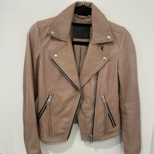 All Saints Dalby Leather Biker Jacket Taupe - US 2/EU 34/UK 6